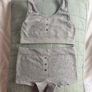 Lucky Brand Gray Ribbed Unpadded Bralette and Boyshort Set